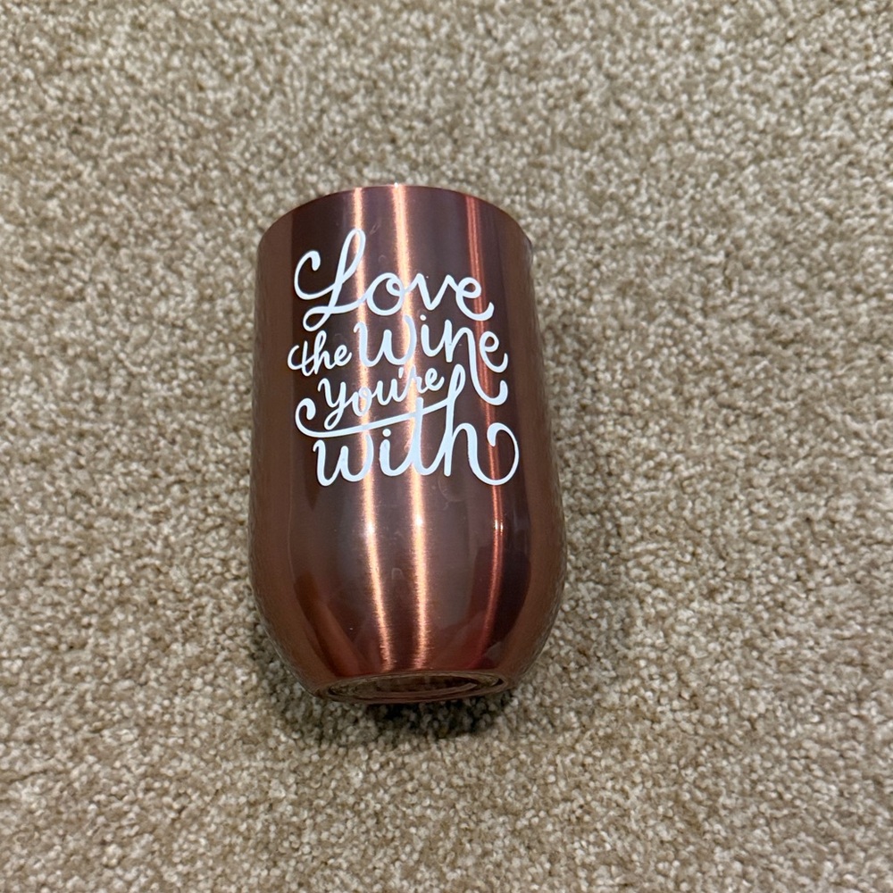 Copper Wine Tumbler with White Script